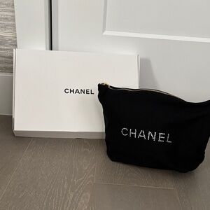 CHANEL Black Crystal-Logo Pouch with Gold Zipper. GWP